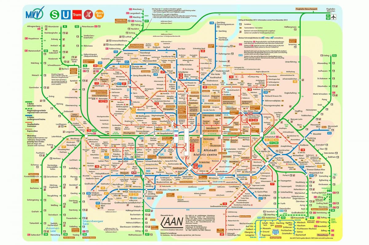 ミュンヘンの公共交通機関の地図
