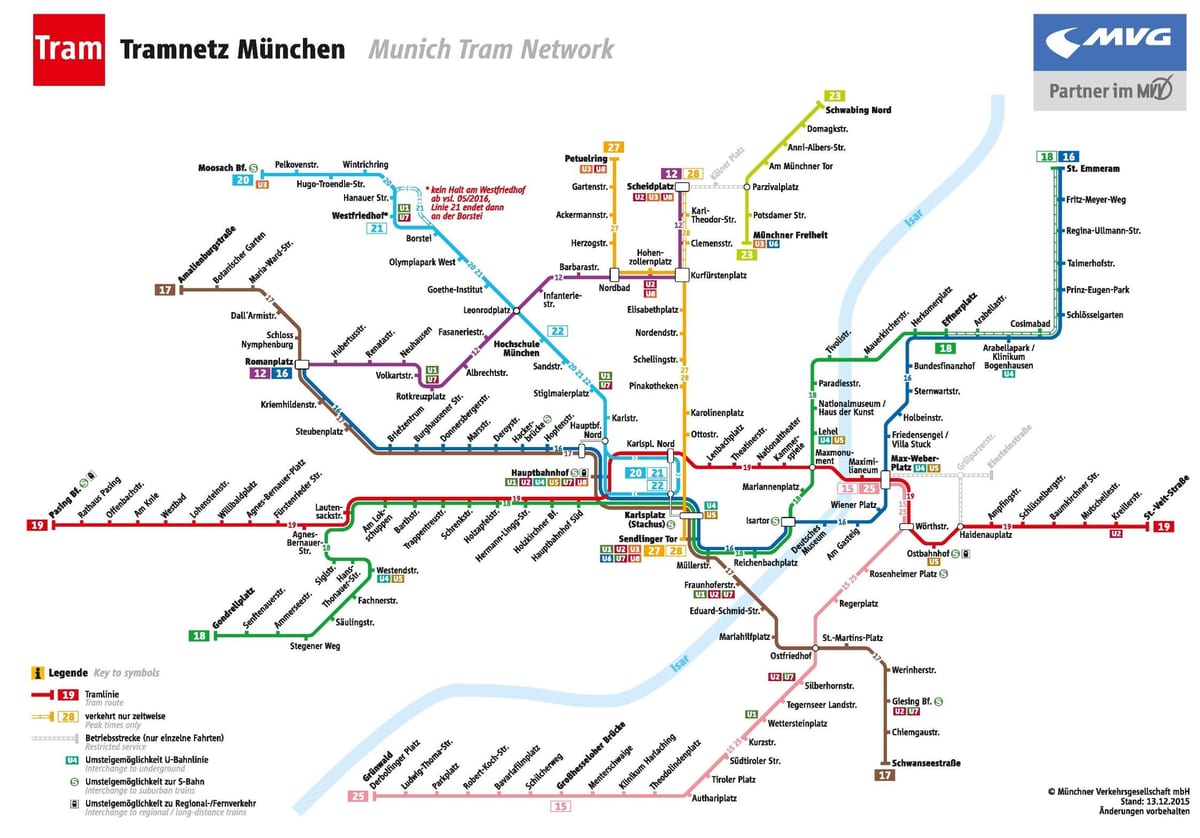 地図のミュンヘンの路面電車