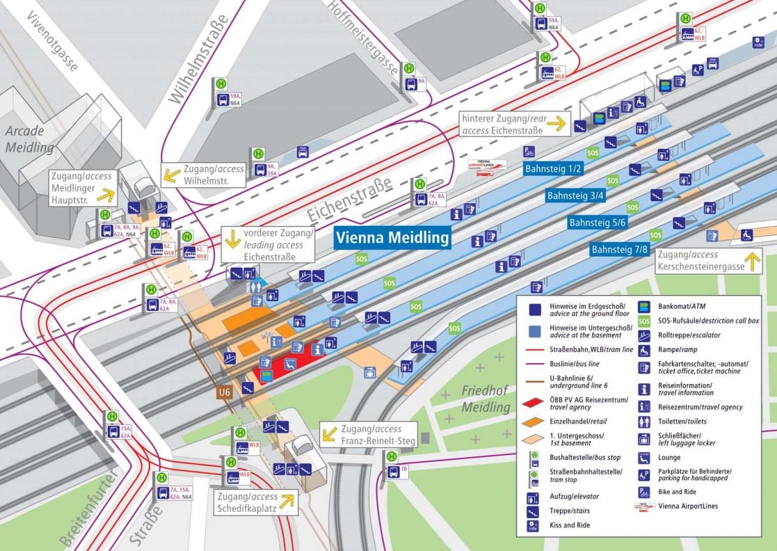 ミュンヘンの鉄道駅ホームの地図
