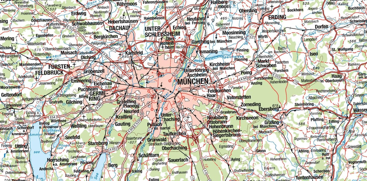 地図のミュンヘン周辺の都市