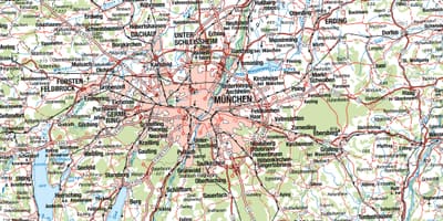 地図のミュンヘン周辺の都市